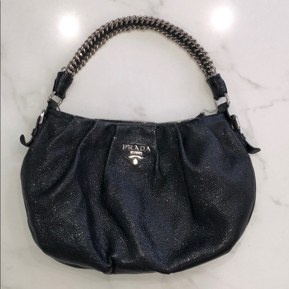PRADA Cervo Lux Chain Hobo Nero Black